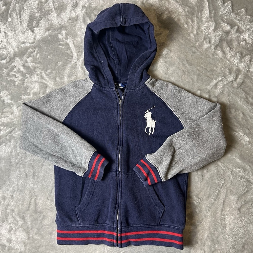 Polo Ralph Lauren Kids Hoodie Size 7 Big Pony Vintage Zip Front Red Preppy